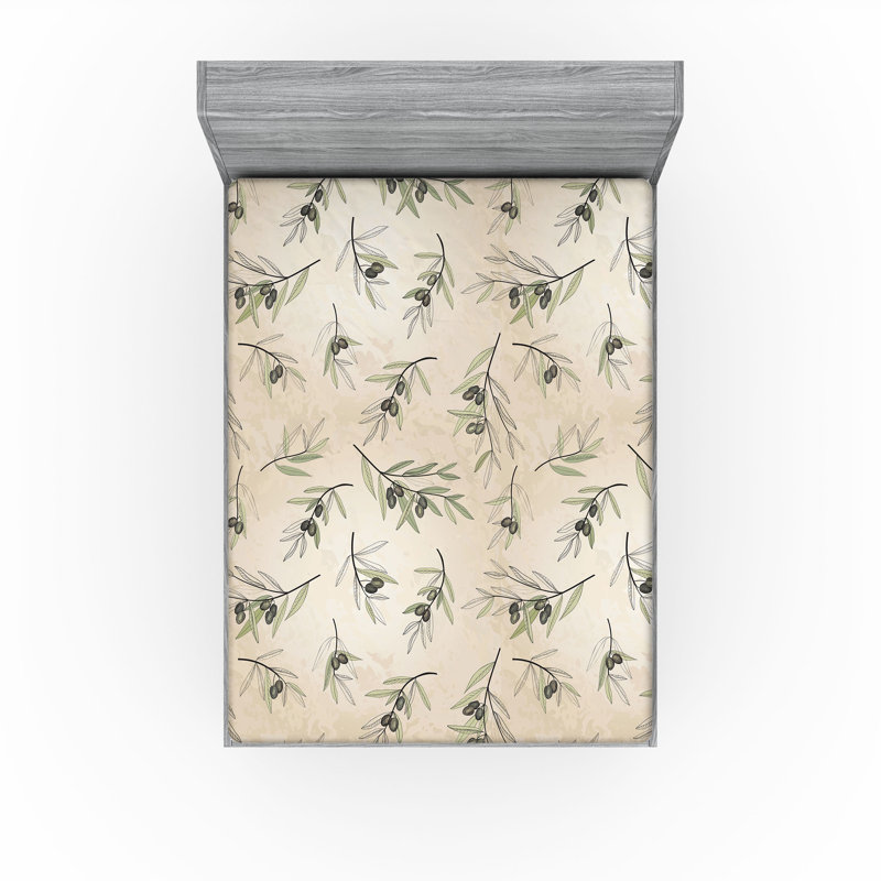 Drap-housse Ambesonne, Coquille d'œuf, vert laurier / floral, Drap-housse très grand californien