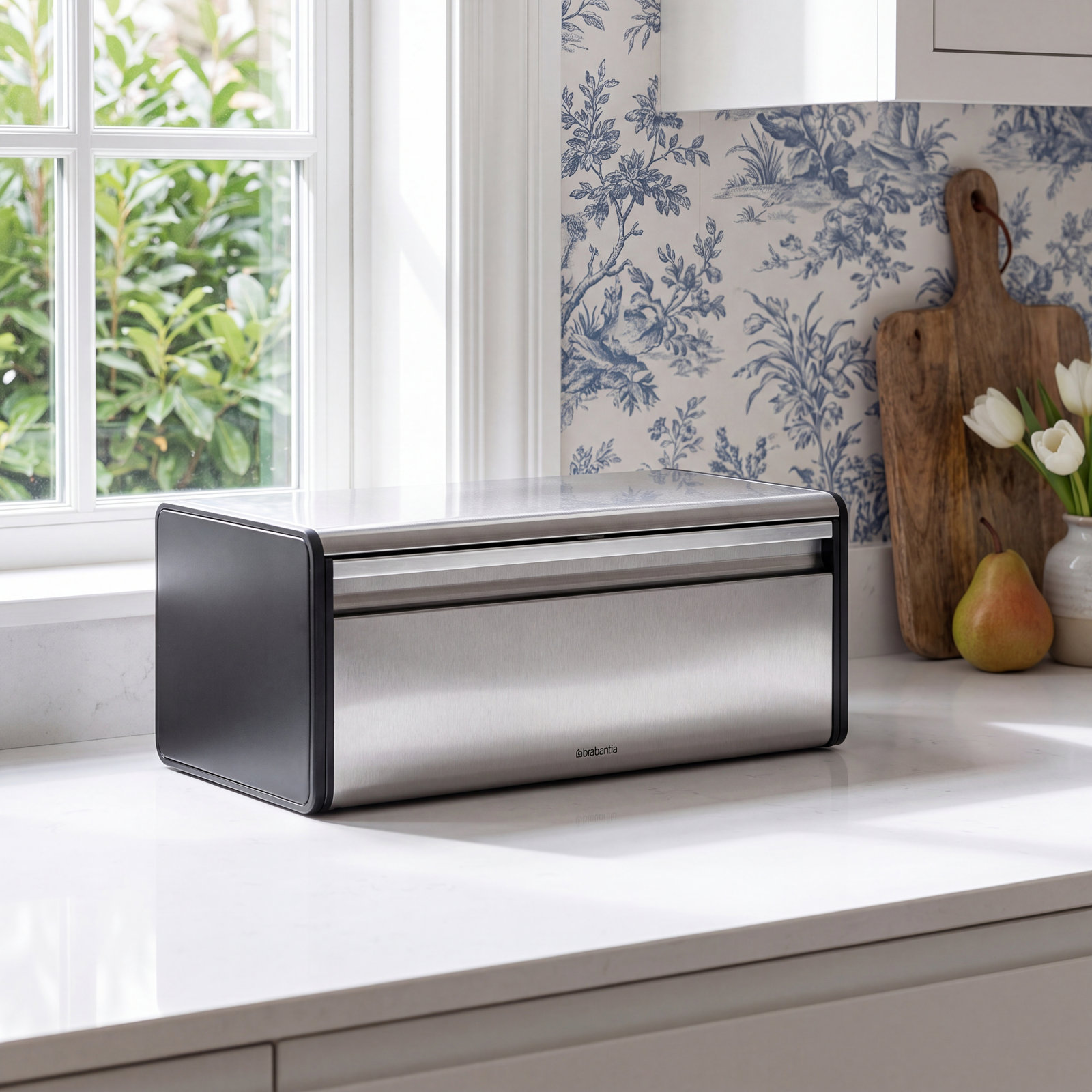 Brabantia Fall Front Bread Box, Matte Steel