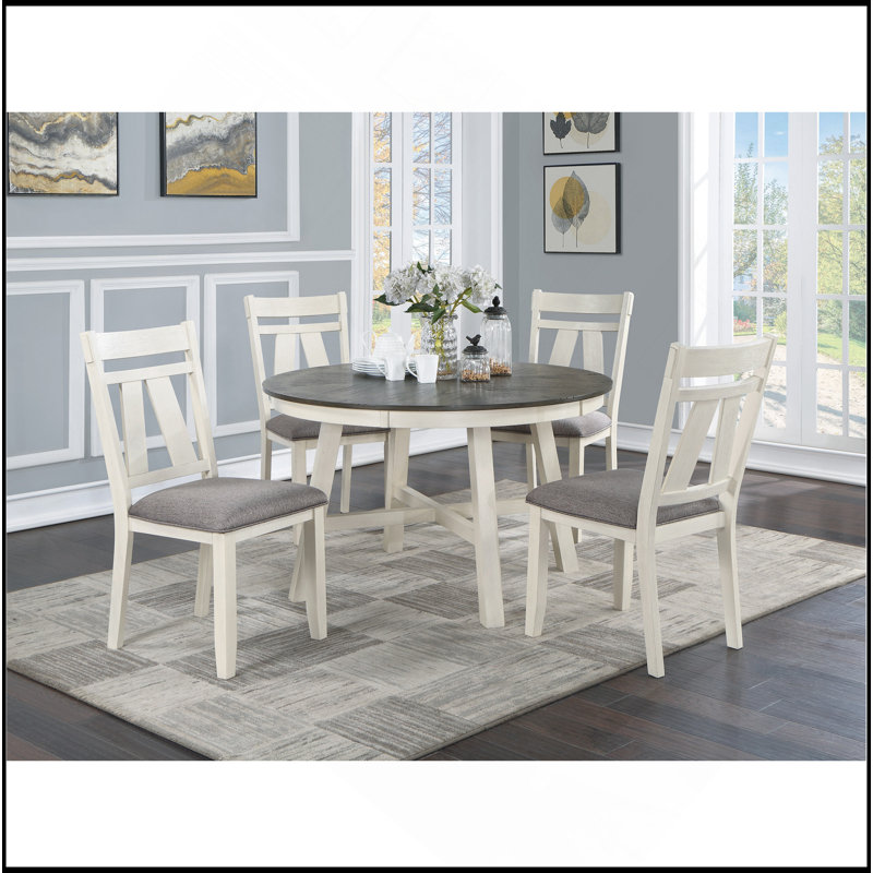 Ensemble de 2 chaises de salle à manger avec coussins en tissu gris et lignes blanches