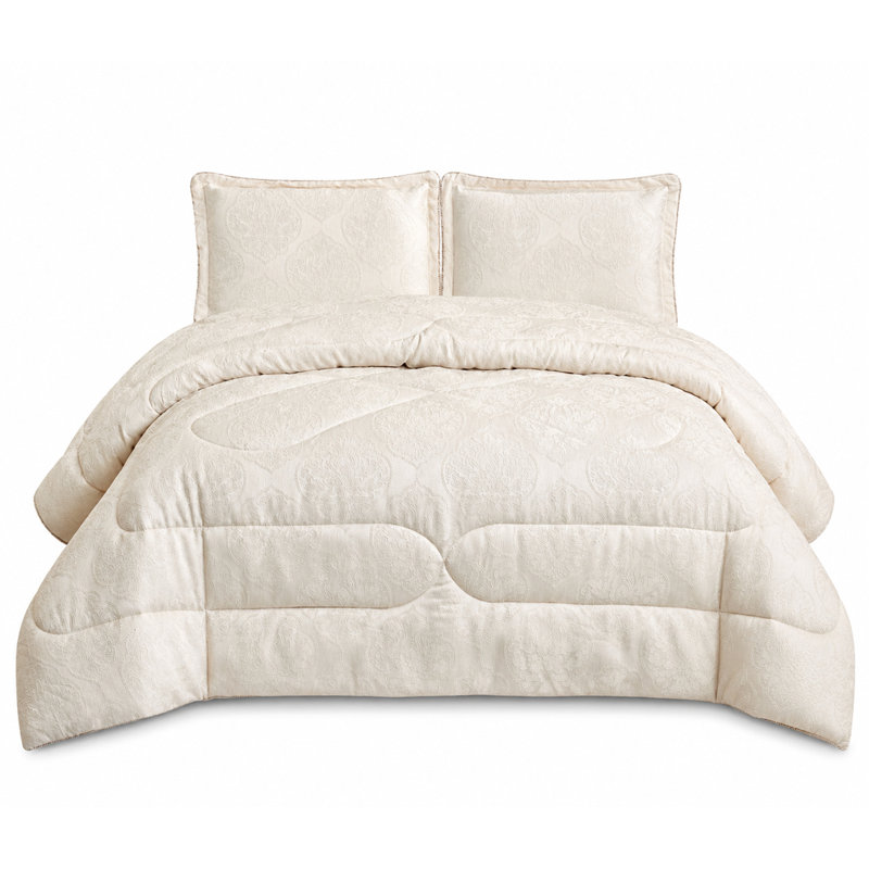 Bridal Jacquard Bedspread With Pillow Sham  Floral Printed Coverlet, Decorative Luxury All-Season Bedding, Cream