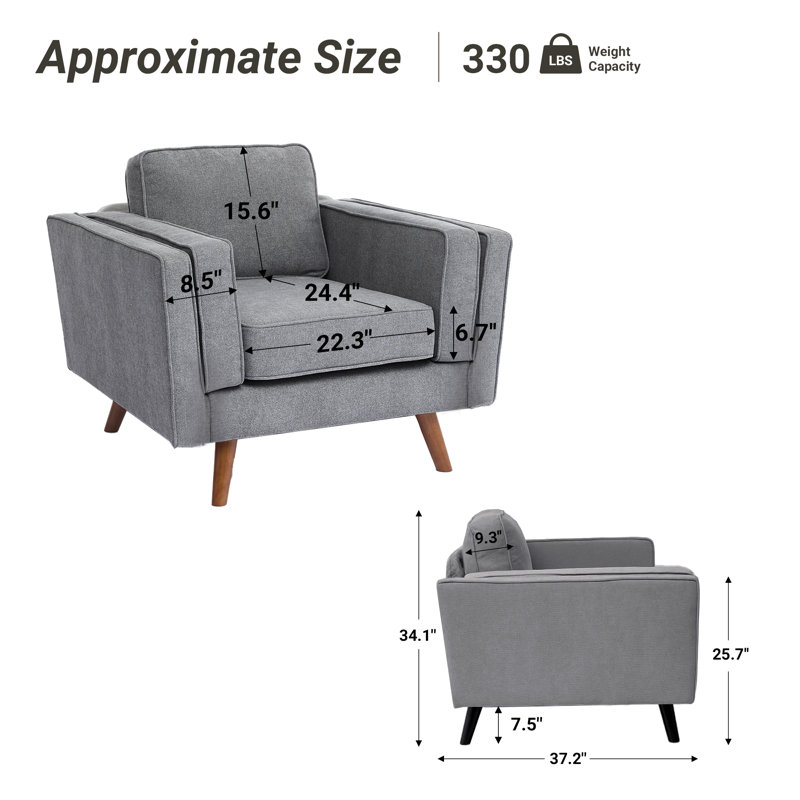Fauteuil d'appoint rembourré de 39,3 po de largeur avec pieds en bois massif Havens, Light Grey Chenille