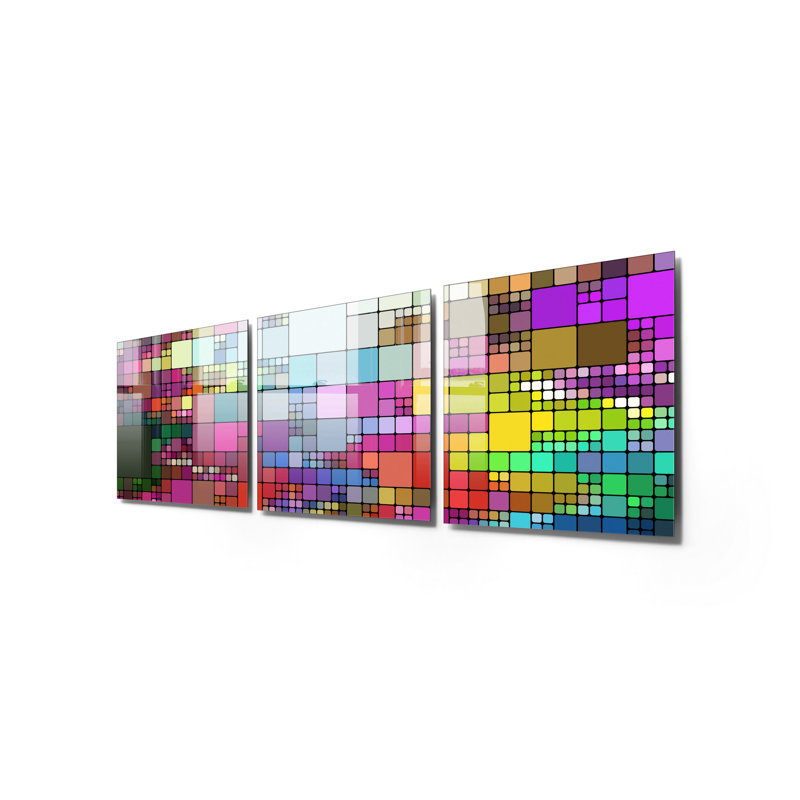 Superbe ensemble de peintures décoratives en verre trempé (3 pièces) de 23,6 po x 23,6 po chacune | 100% verre trempé, épaisseur: 0,16 pouce | Parfait pour la décoration de salon et de bureau, design élégant et moderne