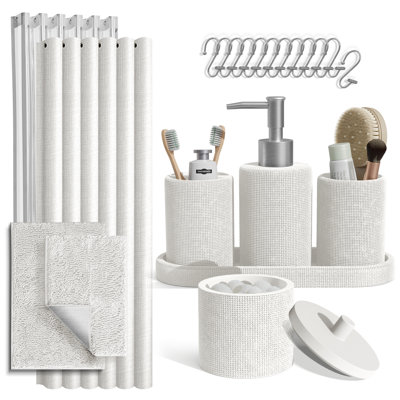 Clara Clark 21-Piece Bathroom Accessory Set with Shower Curtain, Liner, Hooks & Chenille Bath Rugs