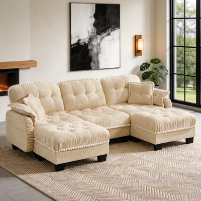100.9" U-Shaped Modualr Sectional Sofa 5 Pieces Chenille Cloud Couch With Movable Upholstered Ottomans & Pillows