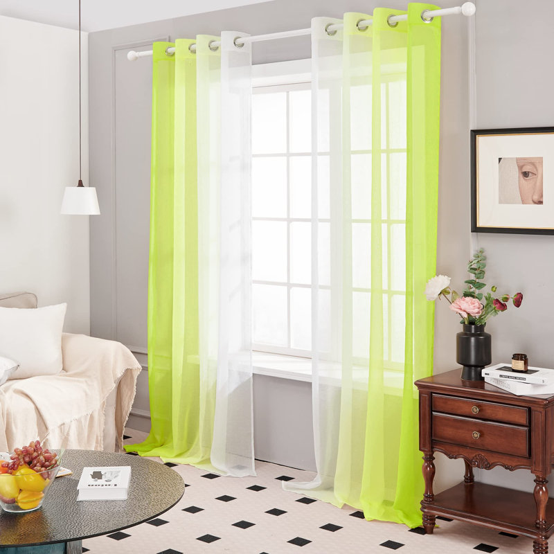 Modern Grommet Ombre Sheer Curtains (Set Of 2), Apple Green, 52" W x 72" L