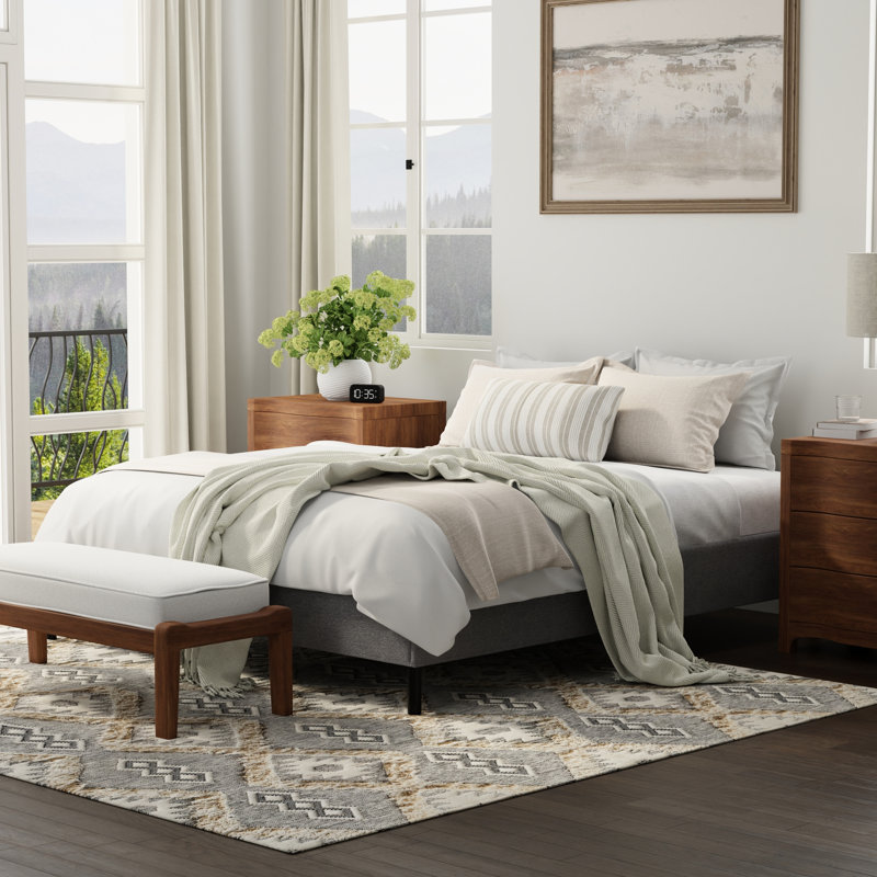 Black And Gray, Upholstered, Queen, Bed Frame, Foundation, Mattresses, No Tools Setup Standard Bed, All Mattress Types, Easy Fast Assembly