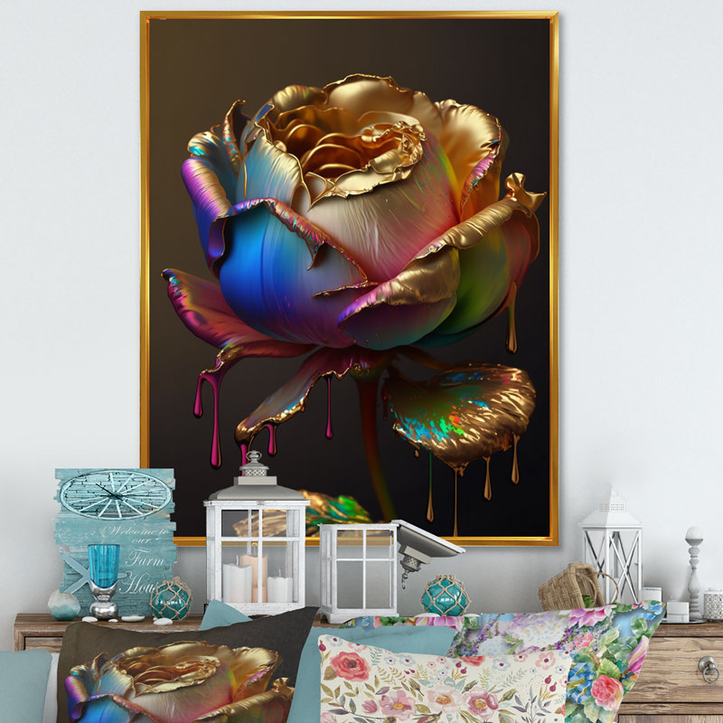 «Rainbow Peony», impression sur toile, H 40 po x l 30 po x P 1,5 po, Cadre flottant doré
