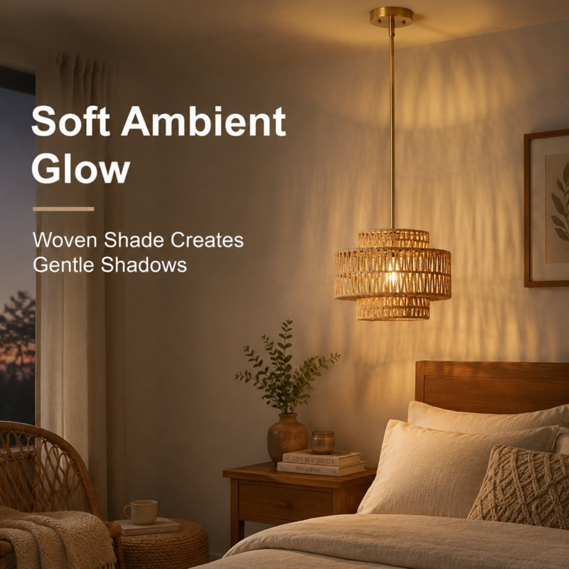 Lustre en rotin Boho, H 56,88 po x l 13 po x P 13 po