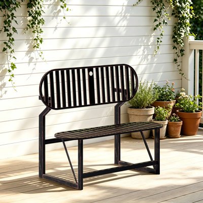 Metal Outdoor Convertible Bench, All-in-One Table Bench with Umbrella Hole