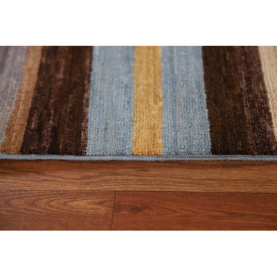 Tapis brun / bleu / jaune en laine noué à la main de conception unique 5 pi 8 po x 7 pi 7 po New Age