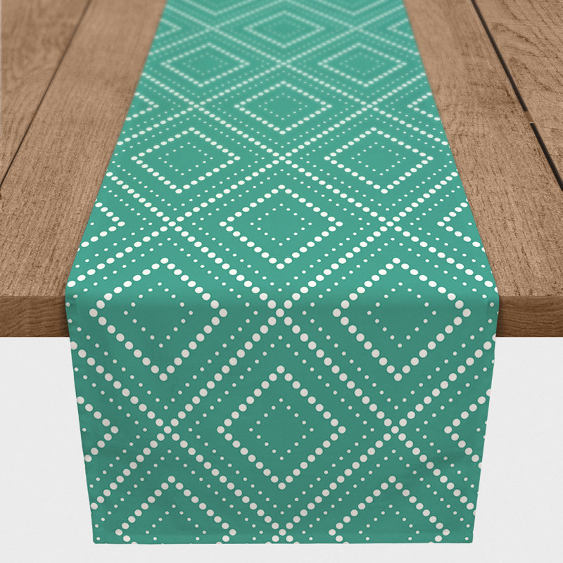 Chemin de table en losanges pointillé Nalston, 72 po x 16 po, Bleu sarcelle, Geometric