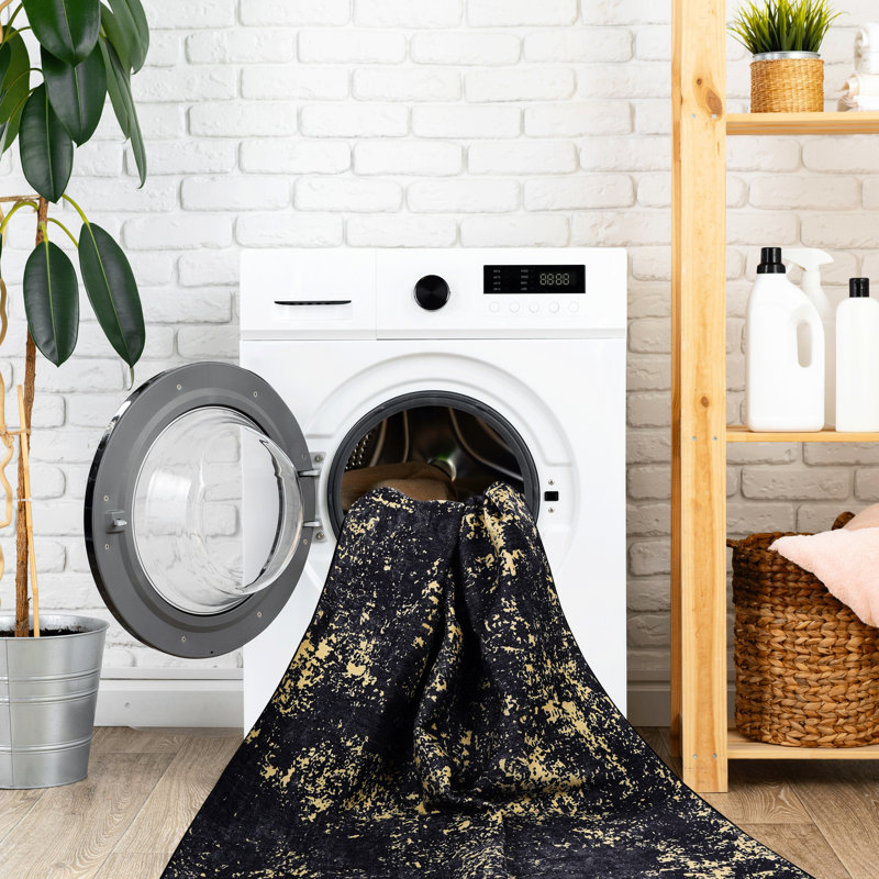 Low-pile Washable Area Rug 4x6, Non-slip For Bedroom, Living Room, Kitchen, Dining Room - Black + Gold Worm 4x6 Rug, Non-shedding
