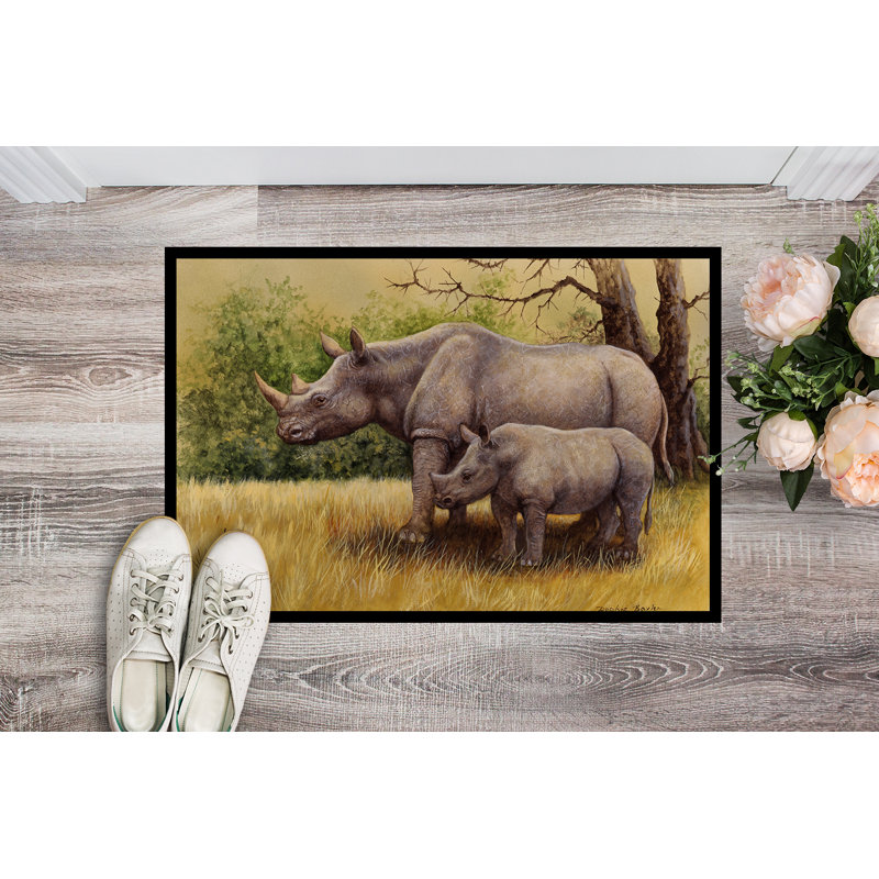 Paillasson d’extérieur antidérapant Waretown Rhinoceros, Rectangle 1 pi 6 po x 2 pi 3 po