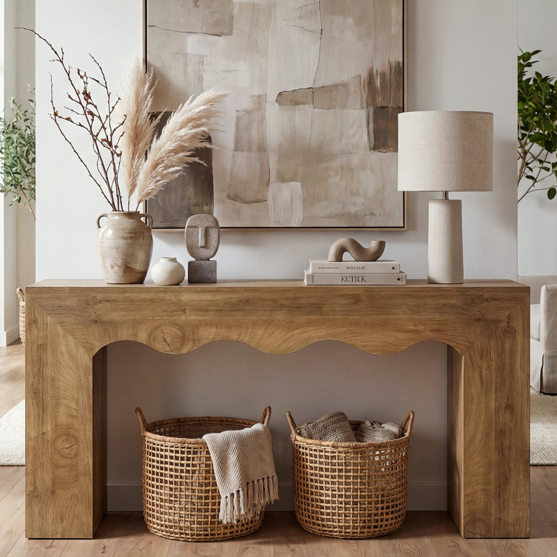 Table de canapé 63 po, console d'entrée en bois Farmhouse, Marron clair