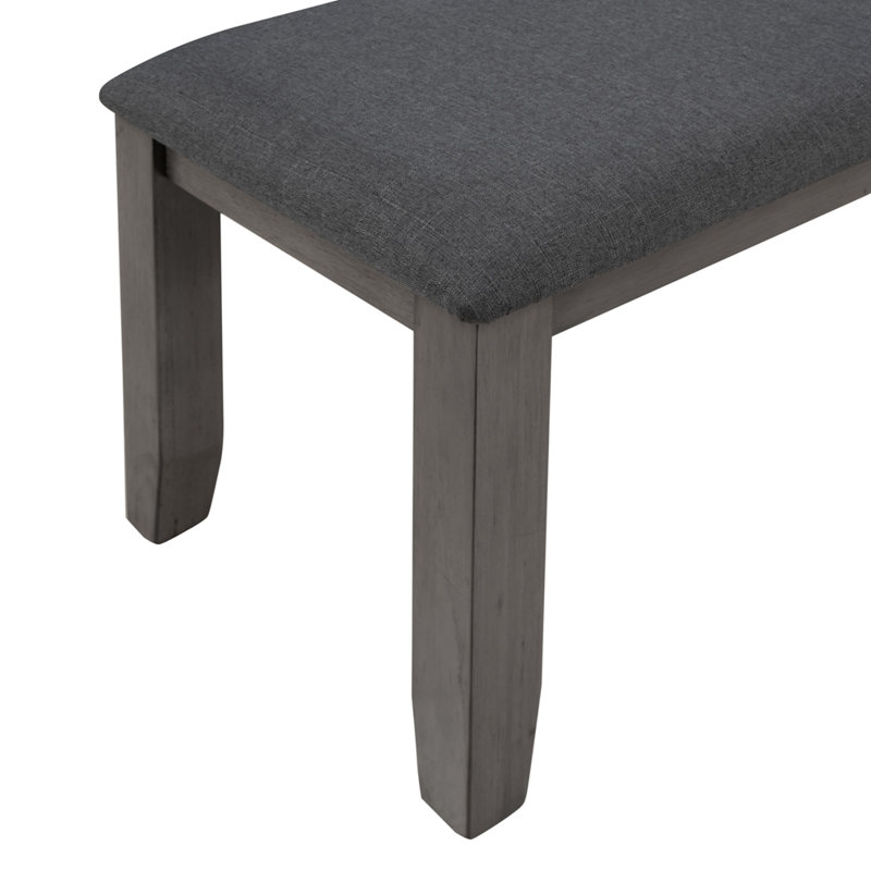 Dining Room Table and Chairs with Bench, Rustic Wood Dining Set, Set of 6, Grey, Grey