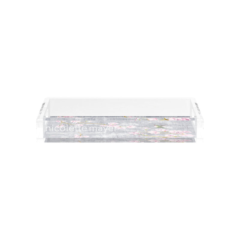 Blossom Fantasia Charcoal Acrylic Rectangle Decorative Tray, 22.5"W x 14.5"D x 2"H