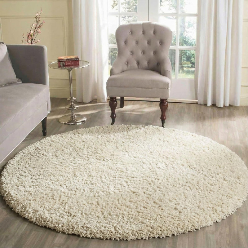 Esterly Ivory White Shaggy Rug, Round 120cm