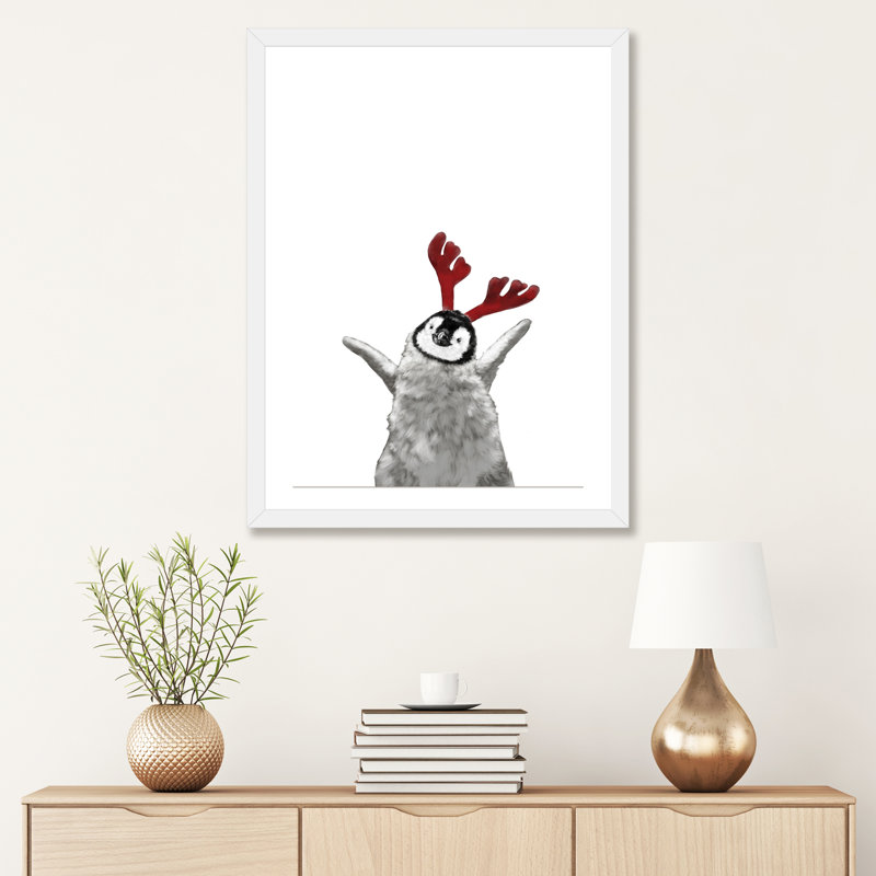 «Christmas Reindeer Baby Penguin» par Big Nose Work - impression d'art graphique, Blanc, H 32 po x l 24 po x P 1 po