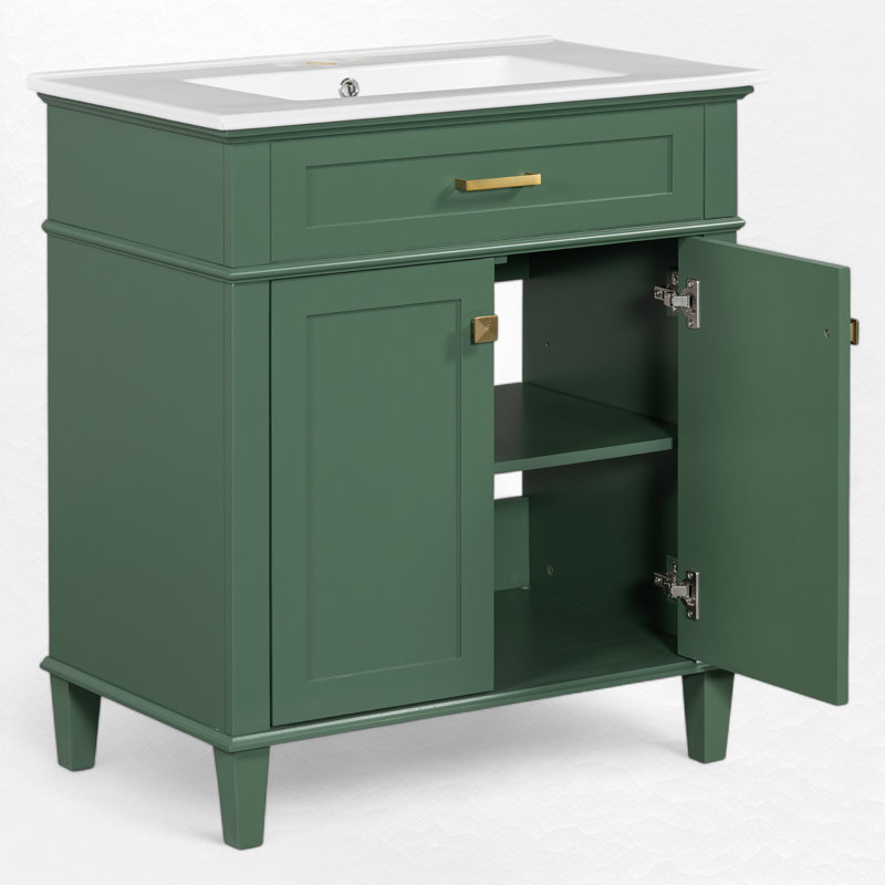 30" Single Bathroom Vanity With Ceramic Sink, Green