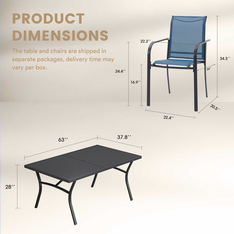 6-Person Outdoor Dining Set With Rectangular Table, Blue