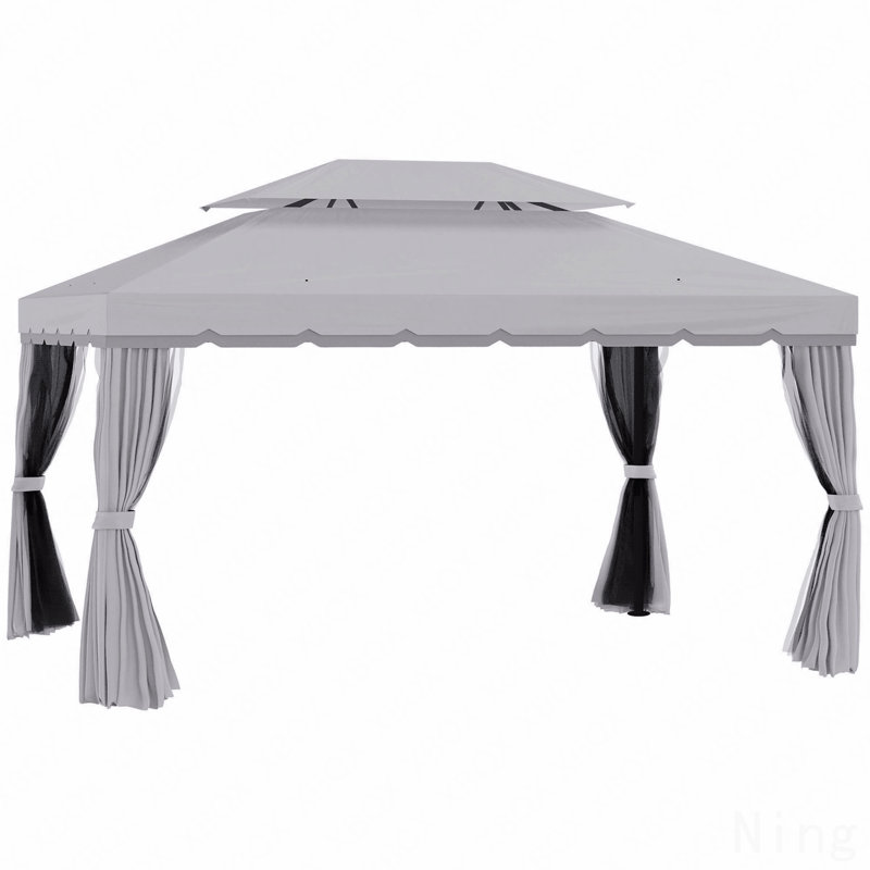10X13FT Gazebo Aluminum, Mosquito Net For Garden Use With Double Roof (Gray)