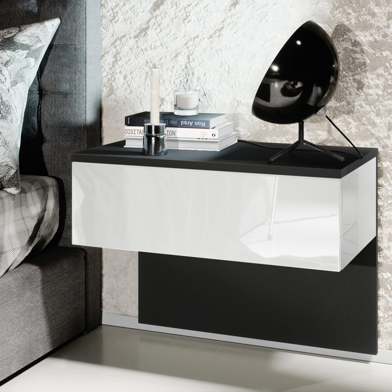 Nightstand Wasilewski, White, Black
