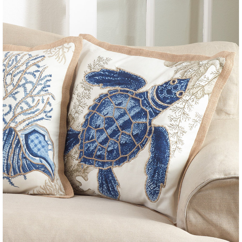 Sea Turtle Cotton Down Filled Throw Pillow, Neptunian Sea Turtle
