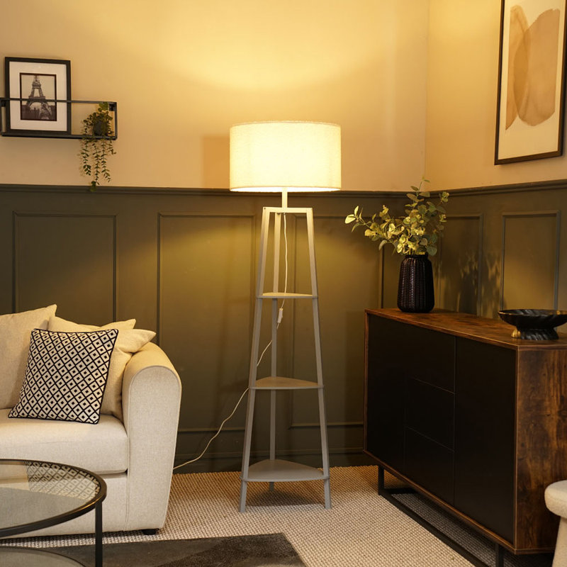 Amandip 137.5cm Tray Table Floor Lamp Set, Cream, No, Grey