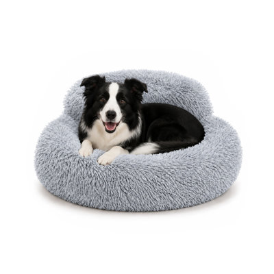 Calming Donut Dog Bed Medium 31.5 Inch, Washable Round Plush Pet Bed with Support Pillow for Dogs