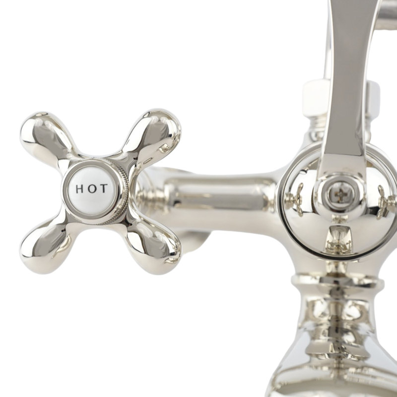 P1027 British Telephone Wall Mounted Faucet with Cross Handles and 7" Center Faucet Body, Polished NIckel