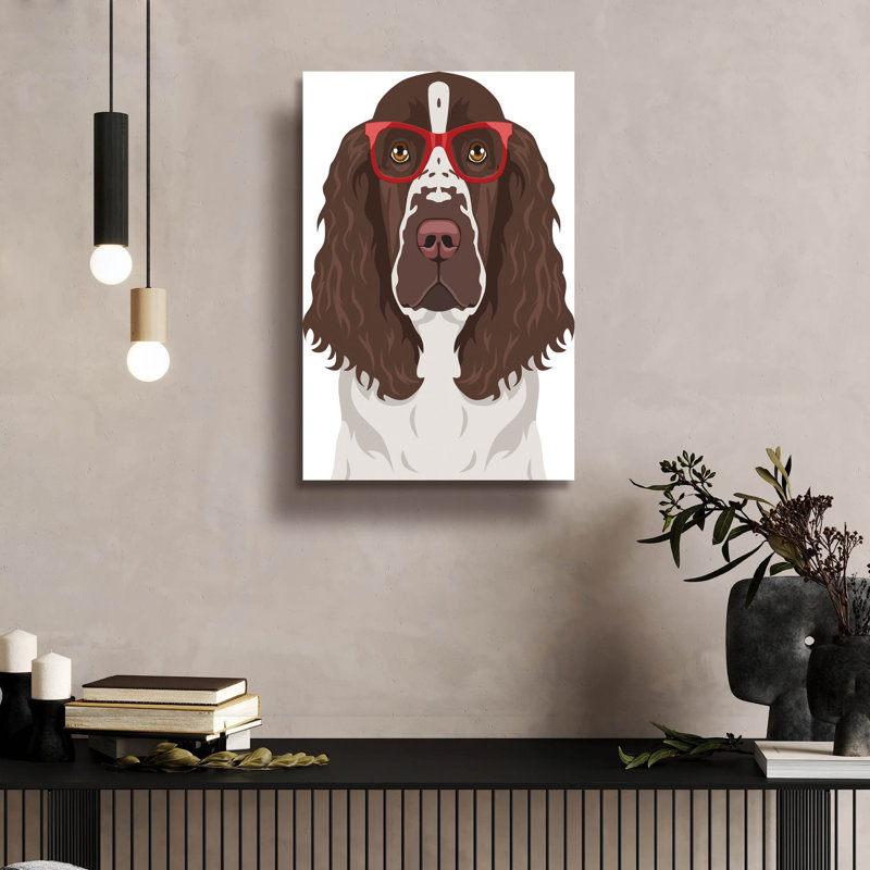 Art mural en verre épique Epic Art, Springer Spaniel portant des lunettes de hipster, H 24 po x l 16 po