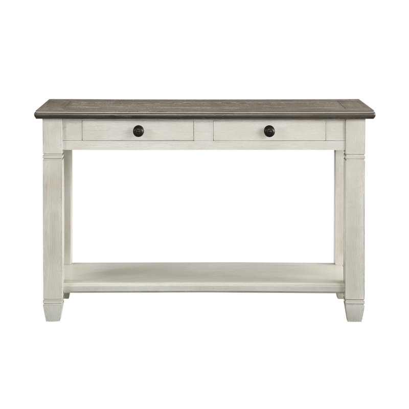 Rosy Brown And Antique White Finish Sofa Table With 2 Drawers And Bottom Shelf For Living Room Decor