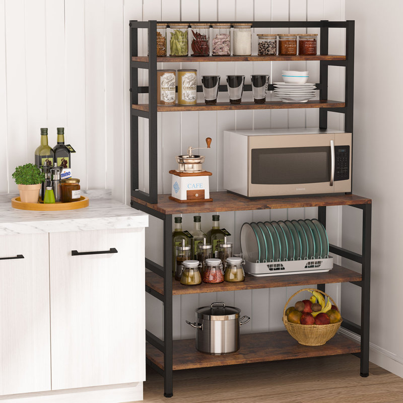Delcastillo 31.5'' Steel Standard Baker's Rack with Microwave Compatibility, Rustic Brown