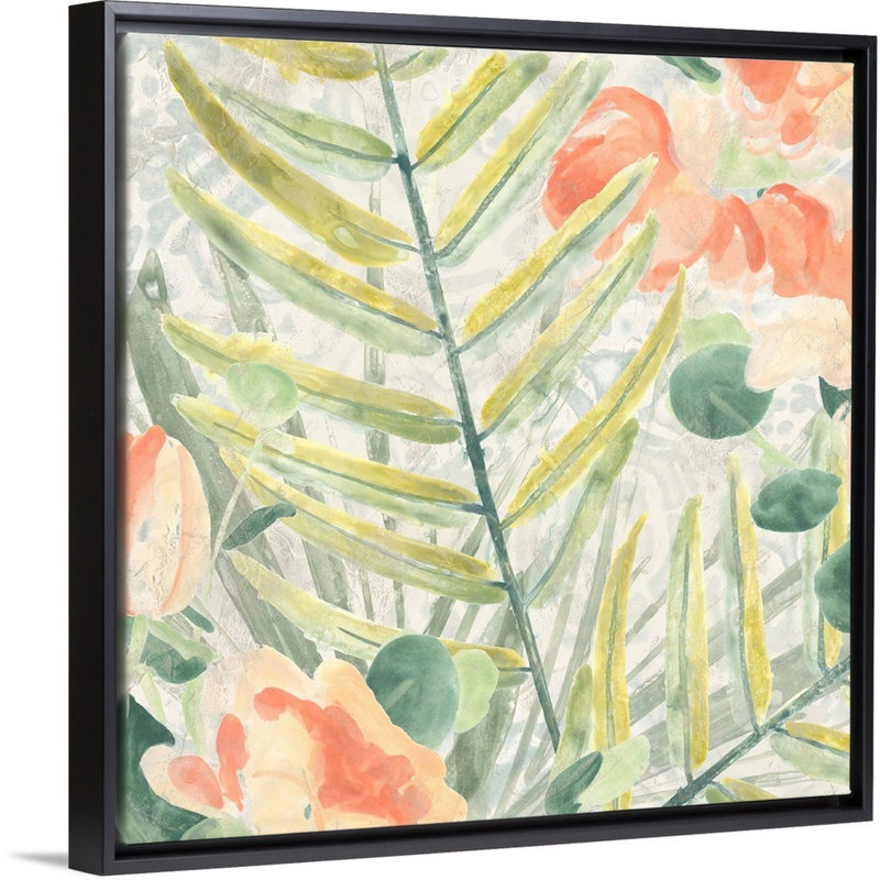 Palm Garden III, art mural sur toile, Toile avec cadre noir, H 32 po x l 32 po