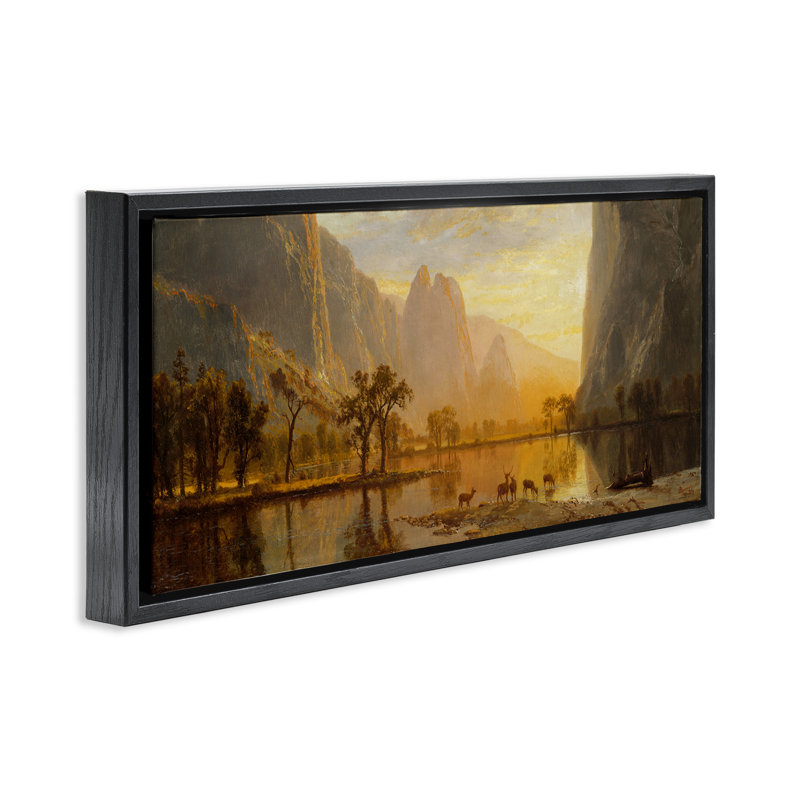 Peinture classique de Yosemite Valley, H 11 po x l 25 po, Cadre flottant noir de jais