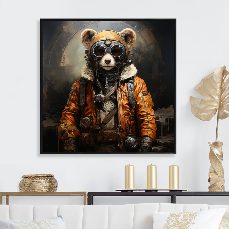 Art mural Steampunk Fashion I - Ours 2, Cadre photo noir, H 30 po x l 30 po x P 1,5 po