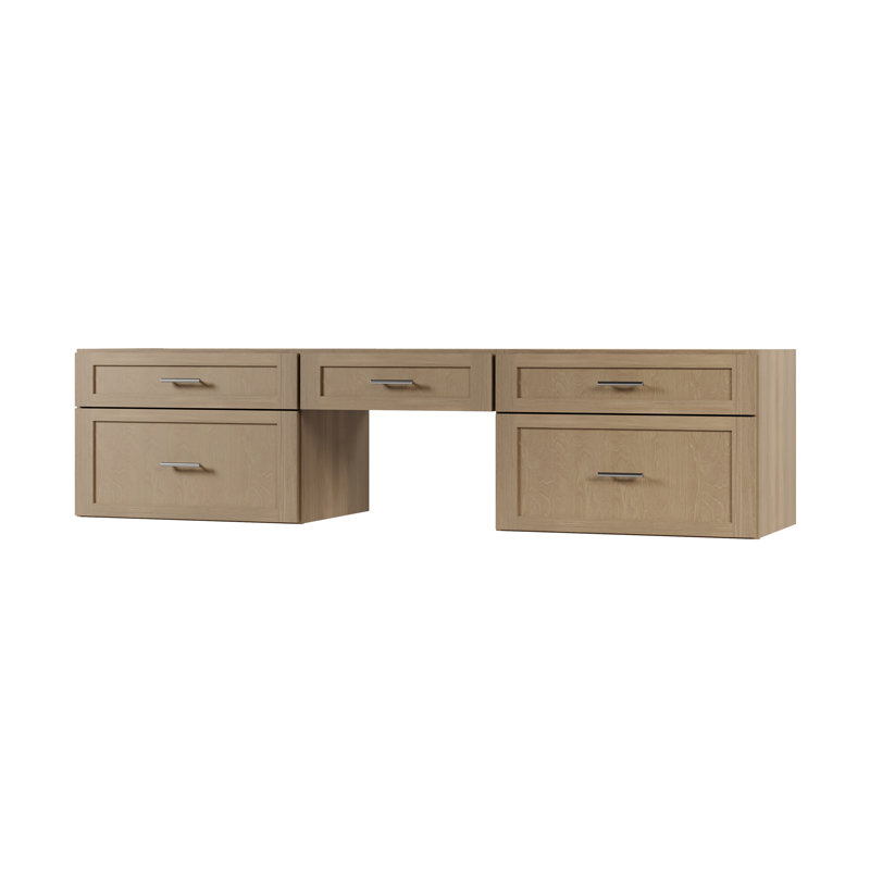 Ensemble de meuble-lavabo mural flottant double 84 po avec bureau Disar, Chêne naturel