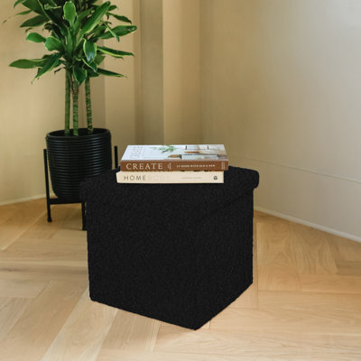 Go-Poufs Knock-Down Medium Cube Teddy Boucle Storage Ottoman | 15"x15"x15" | by Lifestyle Group Distribution