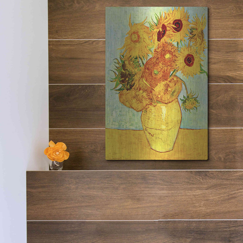 "Vase avec douze tournesols" par MASTERS, H 16 po x l 12 po
