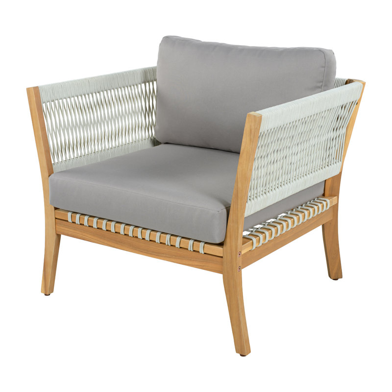 Méridienne d'extérieur en bois d'acacia Quessia, 1, Coussin gris / structure naturelle