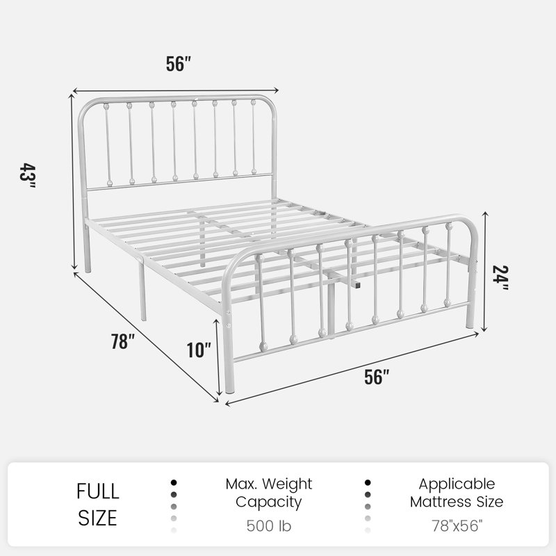 Keyesport Metal Platform Bed, Full/Double, White