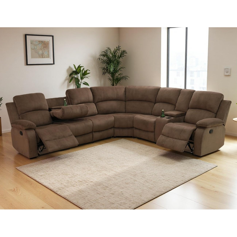 Ensemble de canapé modulaire inclinable 3 pièces, Brun