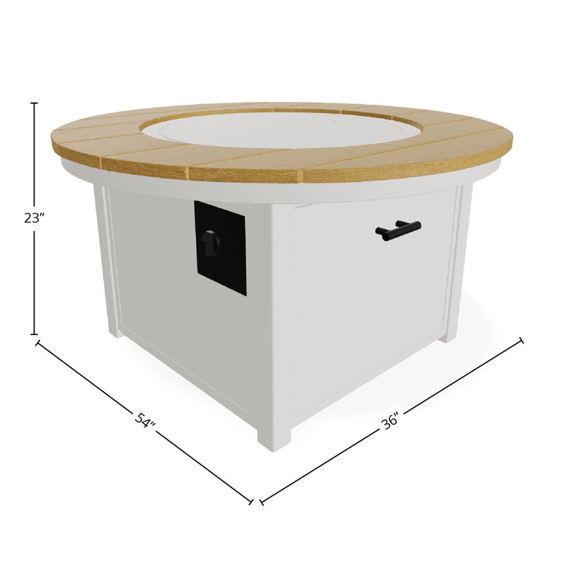42" Round Rustic Polymer Fire Table with Propane Shelf, Snow/Laguna