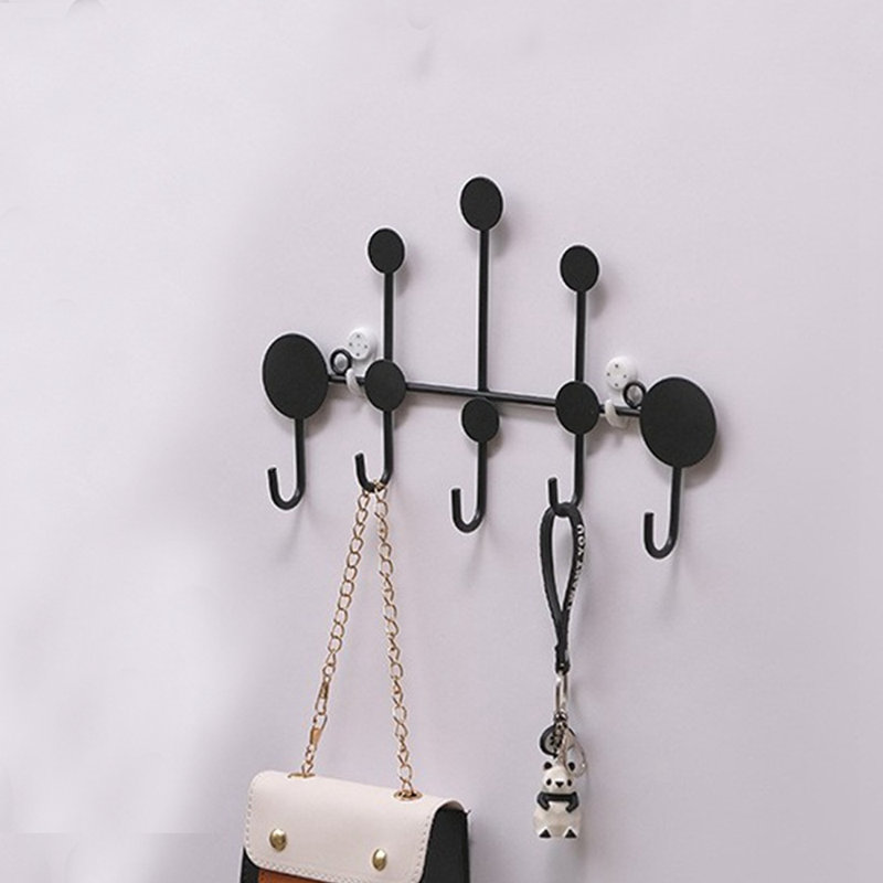 Crochet mural pour porte-manteaux avec porte-clés sans perforation et petit crochet + 2 clous moyens, Noir