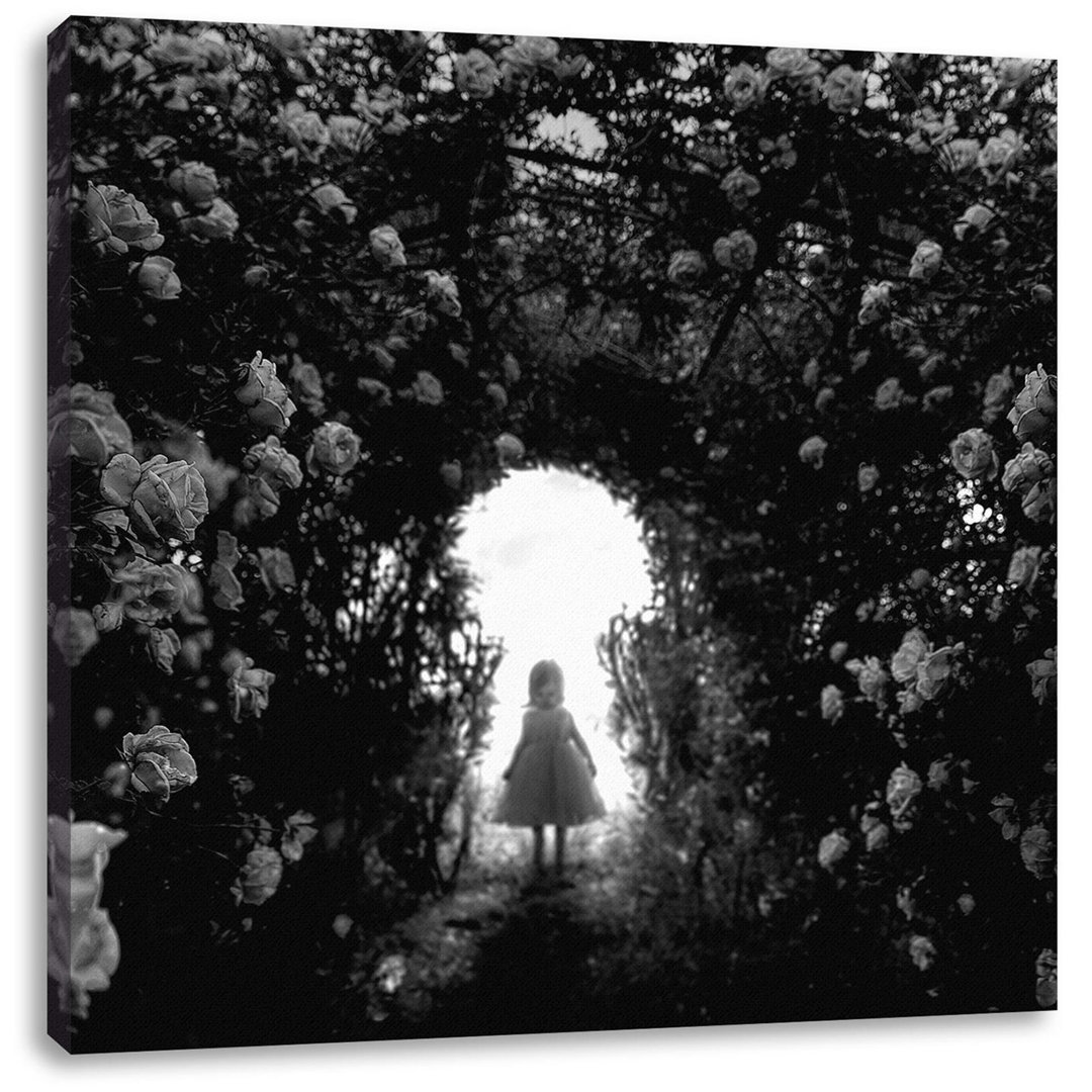 Leinwandbild Little Girl in Rose Tunnel