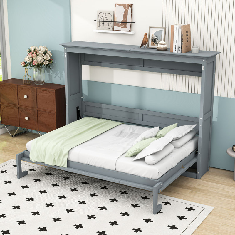 Lit escamotable en bois avec lattes, Gris
