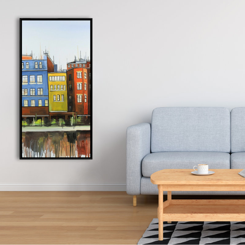 Bâtiments colorés de Boston - toile encadrée 24 po x 48 po