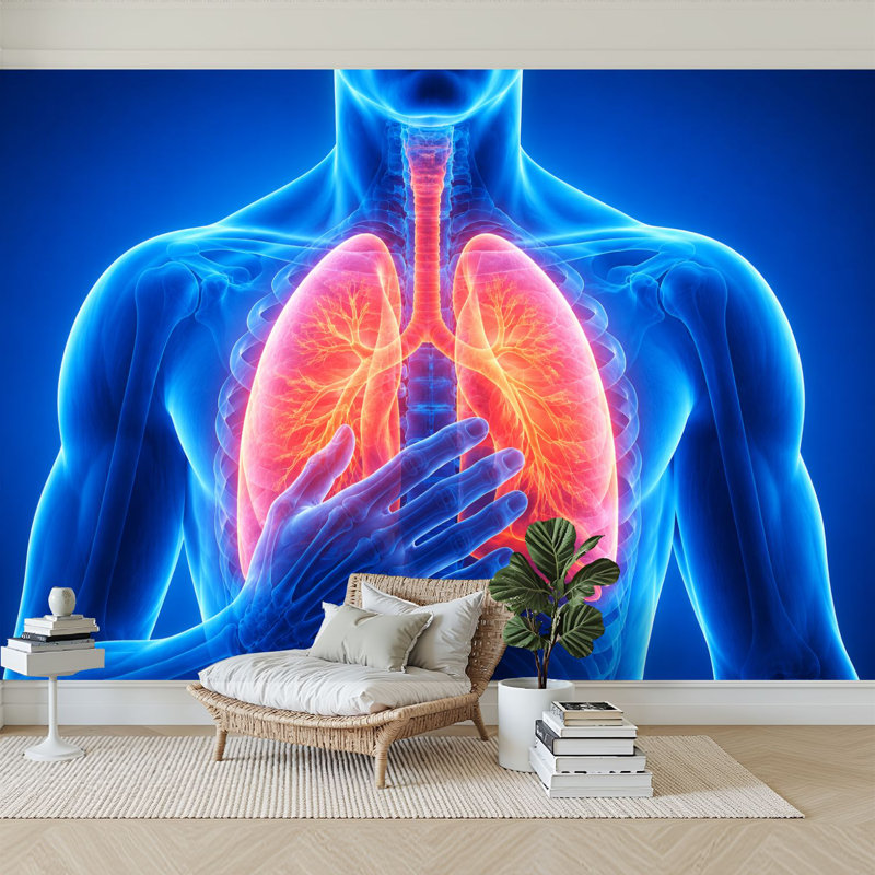 Peel and Stick Wallpaper 69" L x 96" W Modern Self Adhesive Wall Mural for Bedroom - With Lungs Chest Painful Medical Print