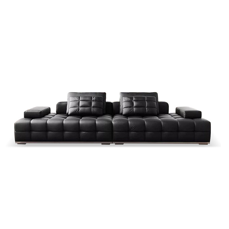 Canapé modulaire noir en cuir véritable, Noir