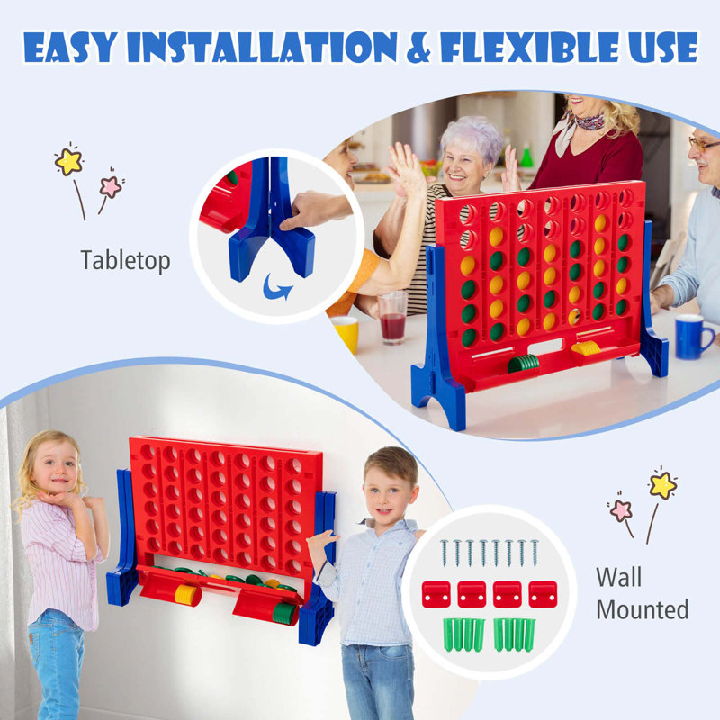 Costway Wall Mounted Or Tabletop Giant 4 In A Row Jumbo 4-to-score Connect Game Set, Red/Blue
